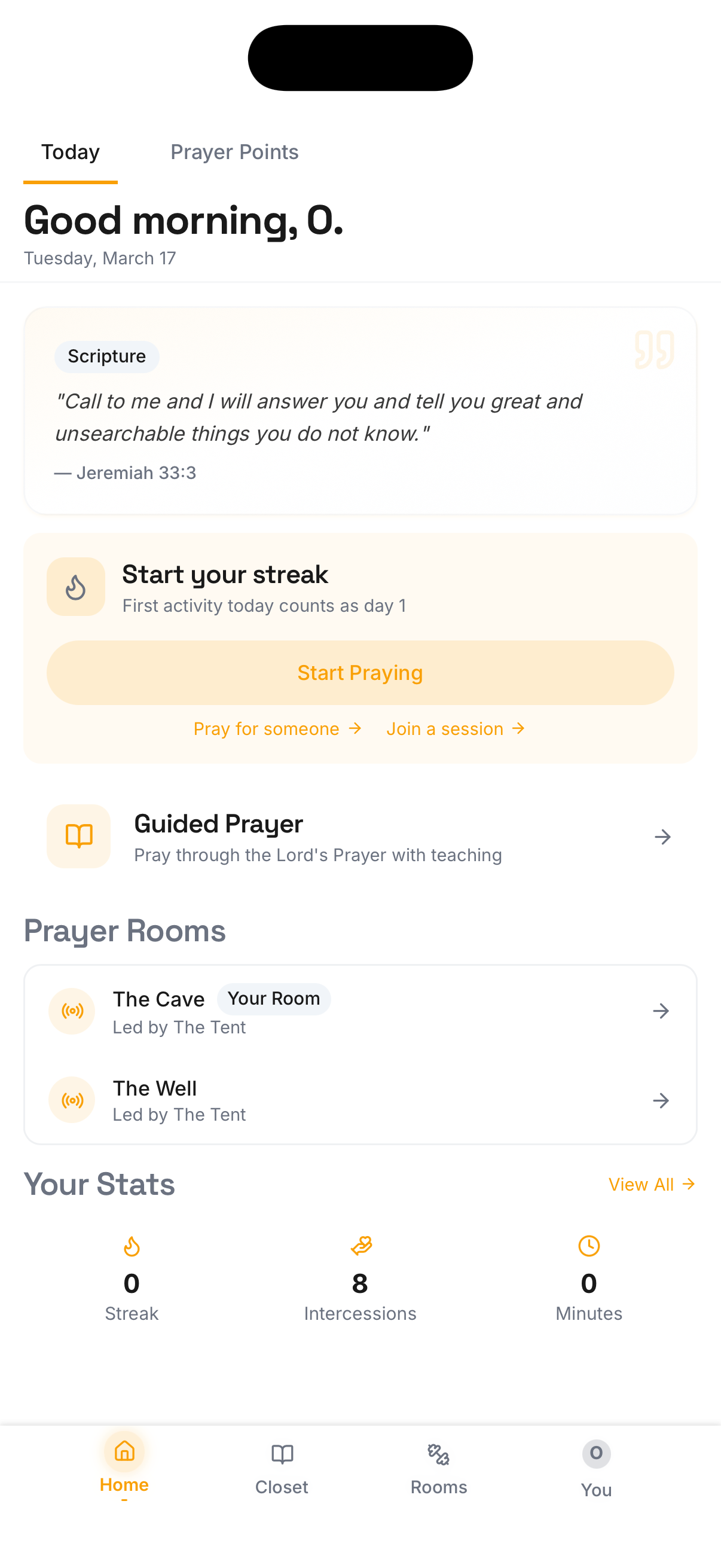PrayerGym app interface